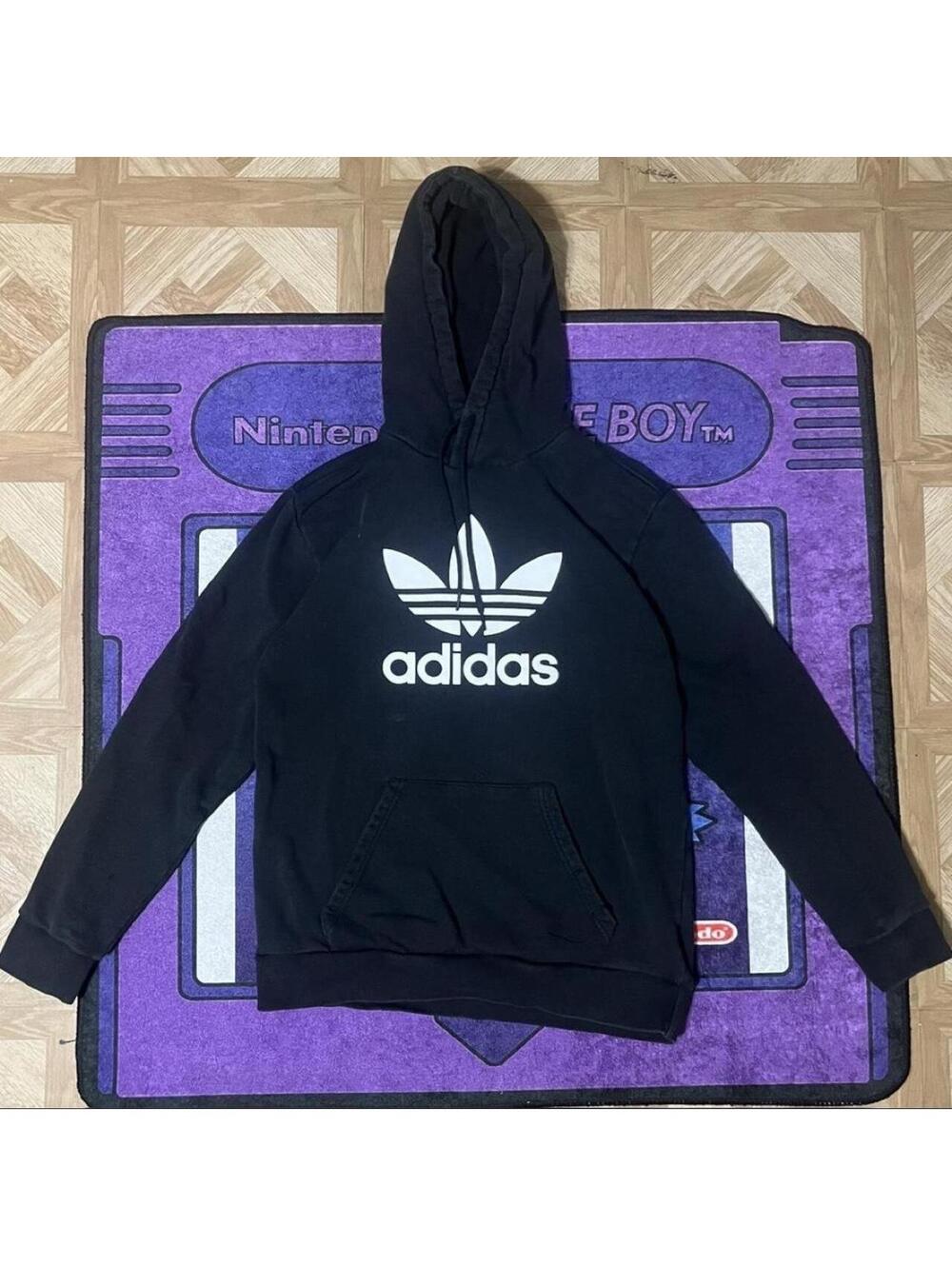 Medium Black 00s Adidas hoodie with white logo